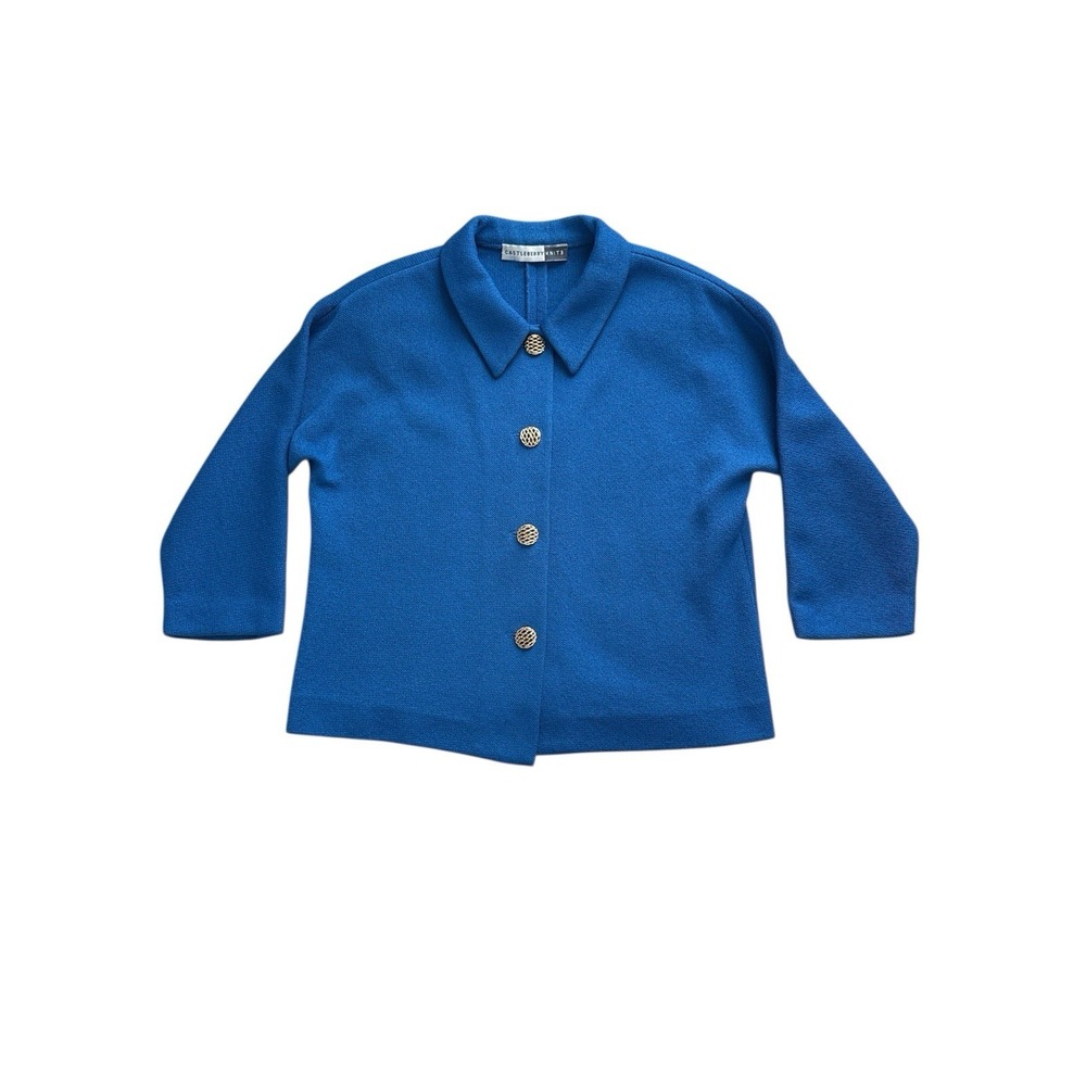 Castleberry Knits Button Up Knit Jacket Womens 8 Blue Gold‎ Buttons